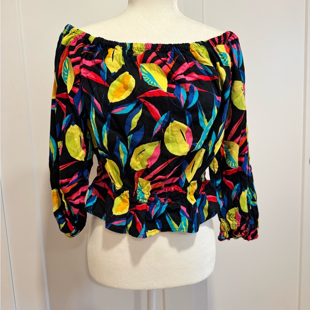 Tabitha Brown X Target, 3/4 sleeve Lemon Vibrant Multicolor Patterned blouse